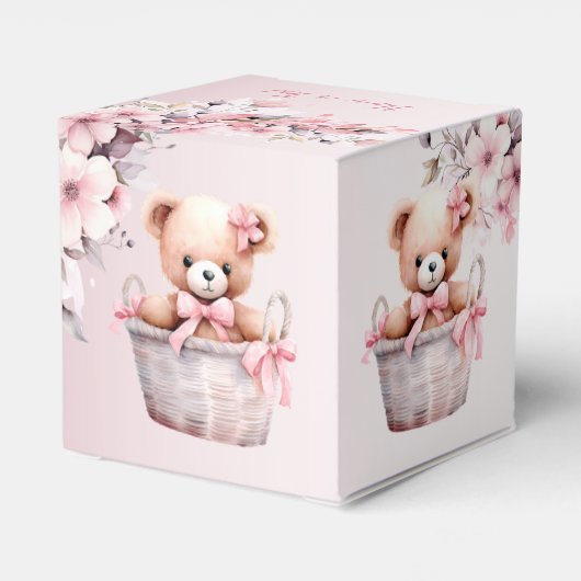 Teddy Bear Baby Meisje Roze Bloemen Party Elegant Bedankdoosjes (Achterkant)