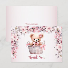 Teddy Bear Baby Meisje Roze Bloemen Party Elegant Bedankkaart