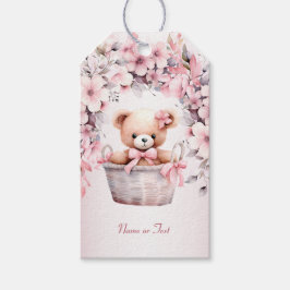 Teddy Bear Baby Meisje Roze Bloemen Party Elegant Cadeaulabel