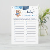 Teddy Bear Baby Name Race Baby shower Carte de jeu (Debout devant)