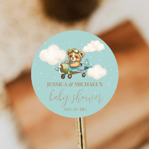 Teddy Bear Baby Pilot Vliegtuig Baby shower Ronde Sticker