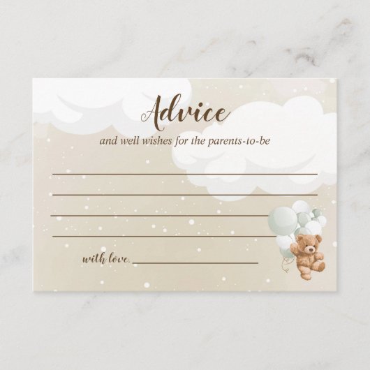 Teddy Bear Baby shower Advice Kaarten (Voorkant)