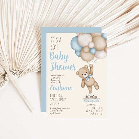 Teddy Bear Baby shower Boy Invitation