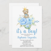 Teddy Bear Baby shower Boy Invitation (Devant / Derrière)