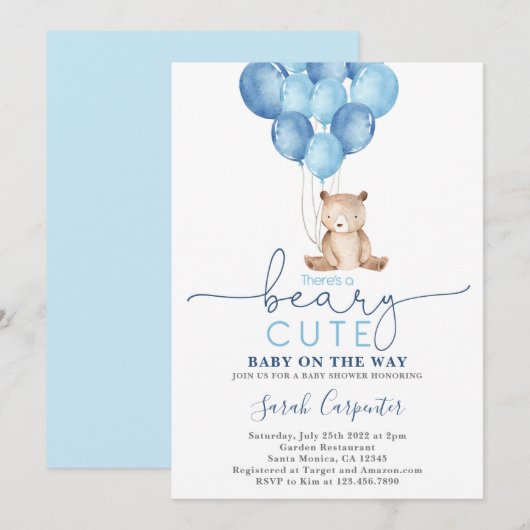 Teddy Bear Baby shower Boy Kaart (Voorkant / Achterkant)