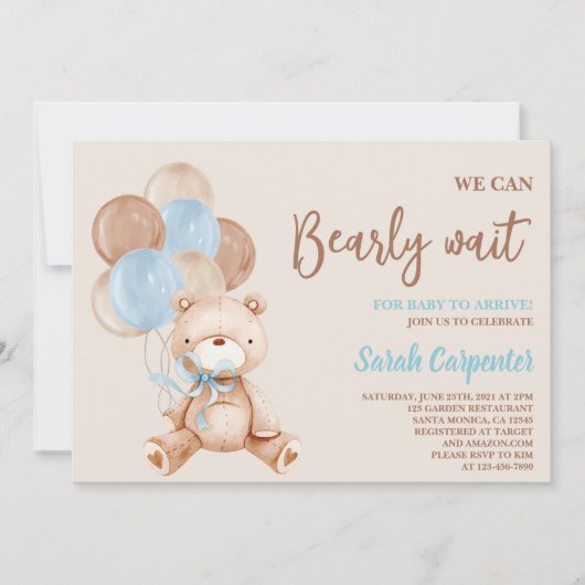 Teddy Bear Baby shower Boy Kaart (Voorkant)