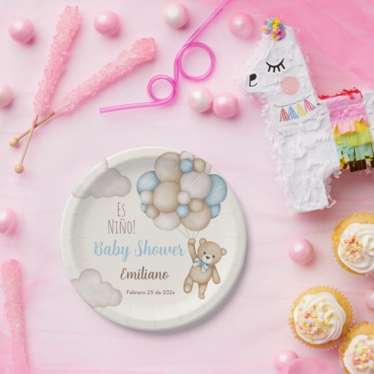 Teddy Bear Baby shower Boy Spaans Papieren Bordje (Feest)