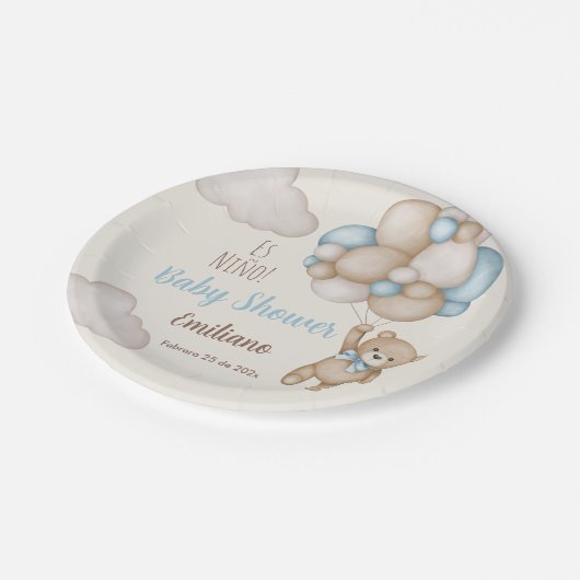 Teddy Bear Baby shower Boy Spaans Papieren Bordje (Gekanteld)