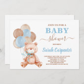 Teddy Bear Baby shower Boy Uitnodiging (Voorkant / Achterkant)