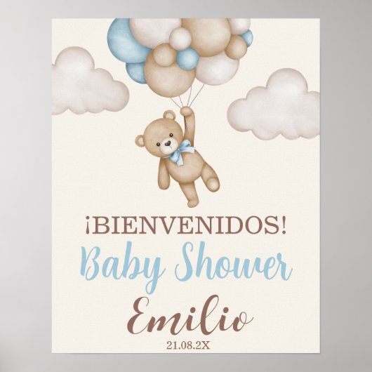 Teddy Bear Baby shower garçon Affiche de bienvenue (Devant)