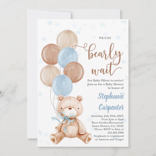Teddy Bear Baby shower garçon Invitation (Devant)