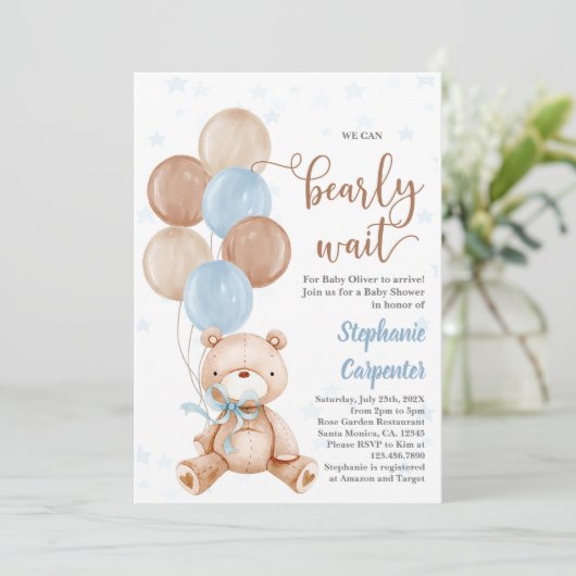 Teddy Bear Baby shower garçon Invitation (Debout devant)