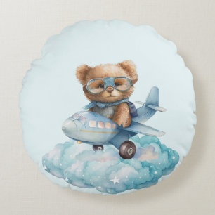 Teddy Bear Baby shower Gift Boy Blauw Beer Rond Kussen