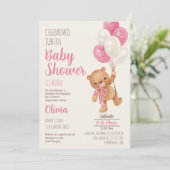 Teddy Bear Baby shower Girl Espagnol Invitation (Debout devant)