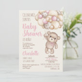 Teddy Bear Baby shower Girl Espagnol Invitation (Debout devant)