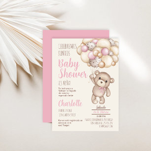 Teddy Bear Baby shower Girl Espagnol Invitation