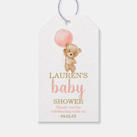 Teddy Bear Baby shower Girl Gift Label Cadeaulabel (Voorkant)