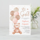 Teddy Bear Baby shower girl Invitation (Debout devant)