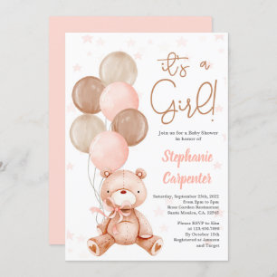 Teddy Bear Baby shower girl Invitation