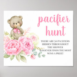 Teddy Bear Baby shower Girl Pacifier Hunt-teken Poster