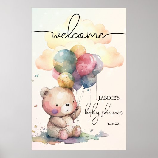 Teddy Bear Baby shower Groot Welkom Poster (Voorkant)