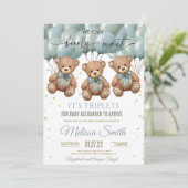 Teddy Bear Baby shower, het is TRIPLETS Kaart (Staand voorkant)