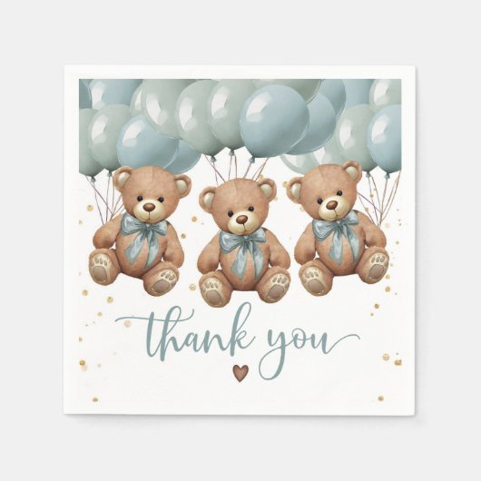 Teddy Bear Baby shower, het is TRIPLETS Servet (Voorkant)