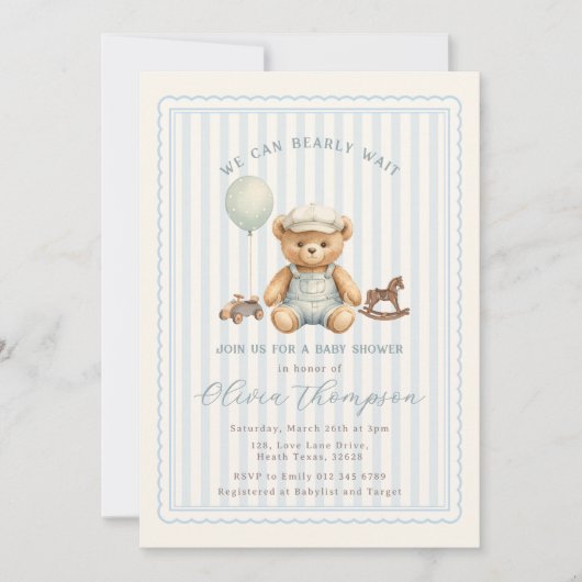 Teddy Bear Baby Shower Invitation (Devant)