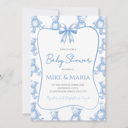 Teddy bear baby shower invitation (Devant)