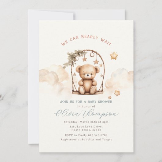 Teddy Bear Baby Shower Invitation (Devant)