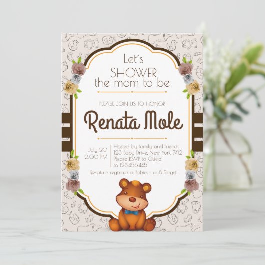 Teddy Bear BaBy Shower Invitation (Debout devant)