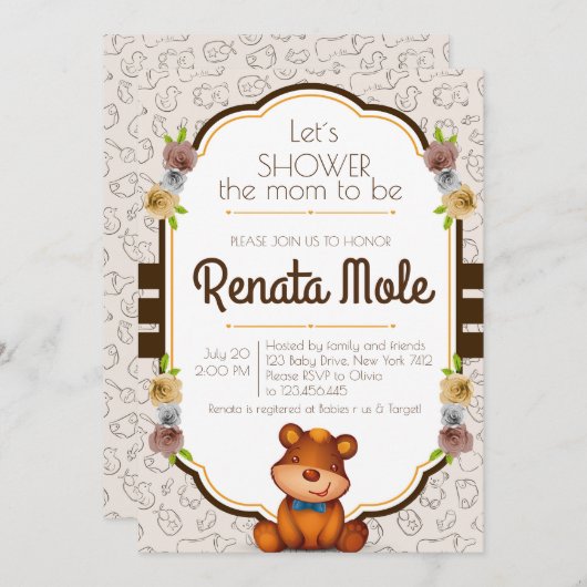 Teddy Bear BaBy Shower Invitation (Devant / Derrière)