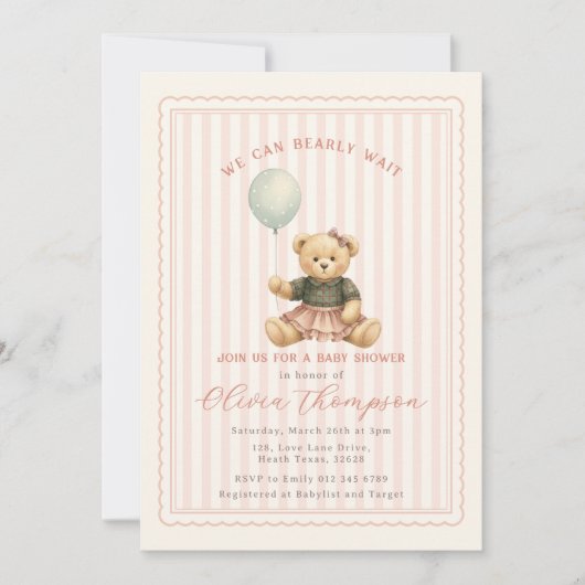 Teddy Bear Baby Shower Invitation (Devant)