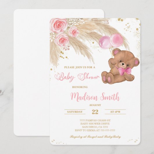 Teddy Bear Baby shower Invitation Kaart (Voorkant / Achterkant)