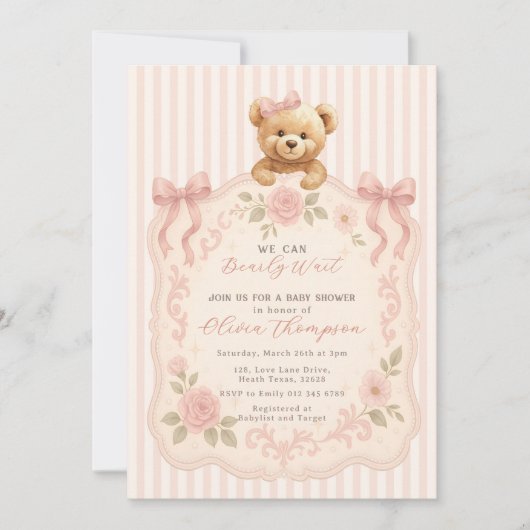 Teddy Bear Baby Shower Invitation Kaart (Voorkant)