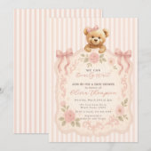 Teddy Bear Baby Shower Invitation Kaart (Voorkant / Achterkant)
