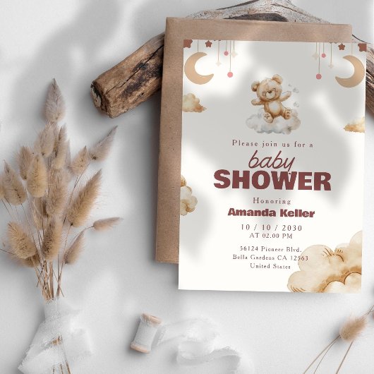 Teddy Bear Baby shower Invitation Kaart