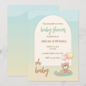 Teddy Bear Baby shower Invitation Kaart (Voorkant / Achterkant)