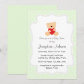 Teddy Bear Baby shower Invitation Mint Green (Devant / Derrière)