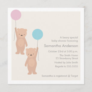 Teddy Bear Baby shower Invitation - Twin Boy Girl Kaart