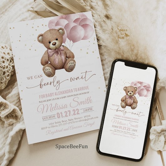 Teddy Bear Baby shower Invitation We Can Barly Kaart