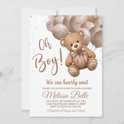 Teddy Bear Baby shower Invitation We Can Barly WA Kaart (Voorkant)