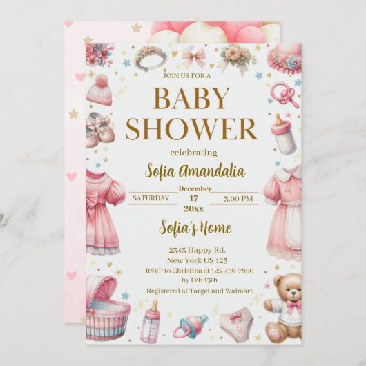 Teddy Bear Baby Shower Invitations (Devant / Derrière)