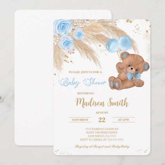 Teddy Bear Baby Shower Invitations (Devant / Derrière)