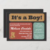 Teddy Bear Baby Shower Invitations Boy Kaart (Voorkant / Achterkant)