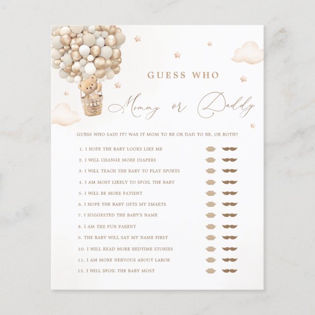 Teddy Bear Baby shower Mama of Daddy Game (Voorkant)