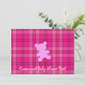 Teddy Bear - Baby shower Roze Uitnodiging (Staand voorkant)