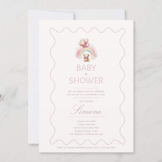 Teddy Bear Baby shower Thème Invitations Filles (Devant)