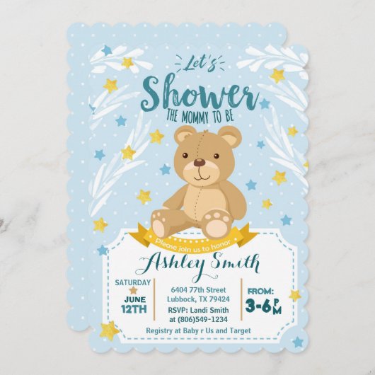 Teddy Bear Baby shower uitnodiging (Voorkant / Achterkant)