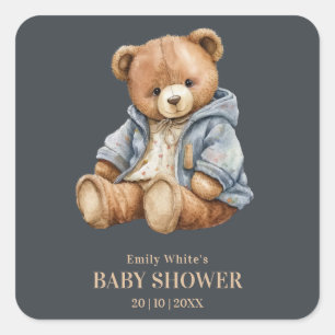 Teddy Bear Baby shower Uitnodiging kan nauwelijks  Vierkante Sticker